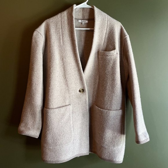 Madewell Sweaters - Beige Herringbone Madewell Wool Coat/Cardigan Size Small